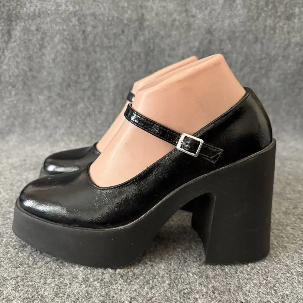 ASOS DESIGN Polar Chunky Platform Mary Jane High Heel Shoes Patent Buckle Size 6